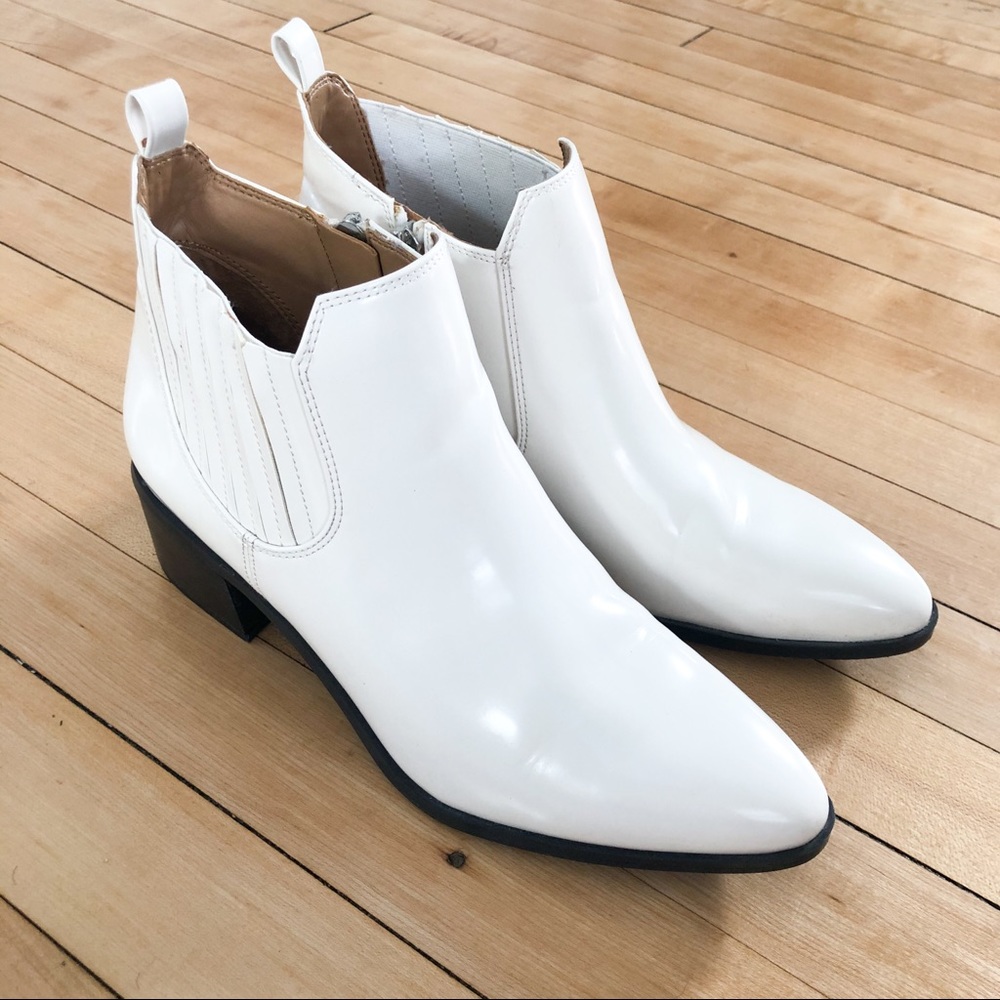 Franco Sarto Patent Leather White Ankle Boots